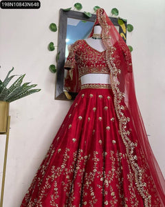 TRENDBUY Sequin Embroidered Malay Satin Silk Lehenga Choli with Dupatta