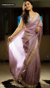 TRENDBUY Shimmering Net Saree with Mirror Embroidery Lace for Festive Occasions