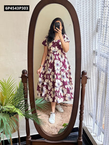 TRENDBUY Soft Cotton Floral & Geometric Tiered Midi Dress