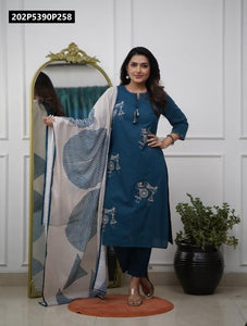 TRENDBUY Soft Cotton Sequence Work Kurti Pant & Dupatta Set