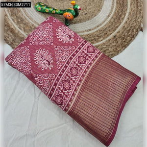 TRENDBUY Soft Dola Silk Saree with Jari Border & Floral Peacock Print Blouse