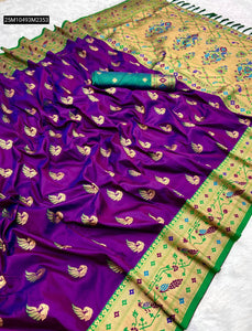 TRENDBUY Soft Pethani Silk Saree with Zari Meenakari Weaving & Peacock Border