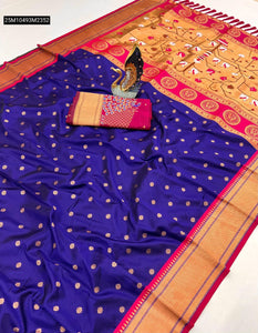 TRENDBUY Soft Pethani Silk Saree with Zari Weaving & Meenakari Peacock Pallu