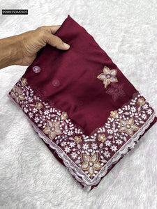 TRENDBUY Soft Rangoli Silk Saree with Sequence Thread Embroidery & Cutwork Border
