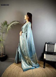 TRENDBUY Soft Satin Silk Saree with Full Body Zari Weaving & Matching Blouse