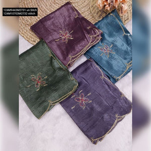 TRENDBUY Soft Tissue Gold Crush Saree with Khatliwork & Cutdana Handwork Border Blouse Set