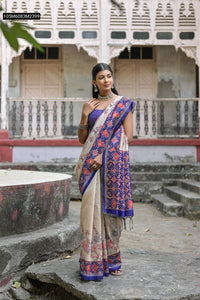 TRENDBUY Soft Tussar Silk Saree | Patola Print & Floral Jal | Contrast Blouse