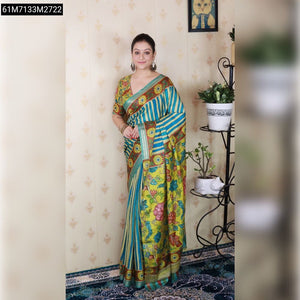 TRENDBUY Soft Tussar Silk Saree with Kalamkari Prints & Zari Border - 4 Colors