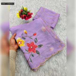TRENDBUY Soft Zimmy Choo Silk Saree with Floral Print, Beads, Katdana & Real Mirror Work