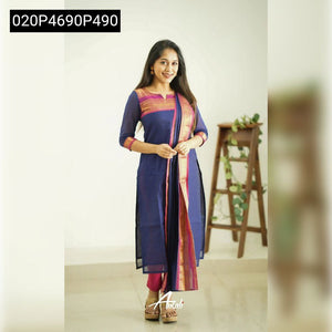 TRENDBUY South Cotton Fully Stitched Kurti, Leggings & Dupatta Set