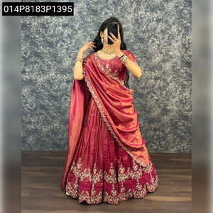 TRENDBUY South Tissue Silk Lehenga Choli with Intricate Gold Embroidery & Sequence Work