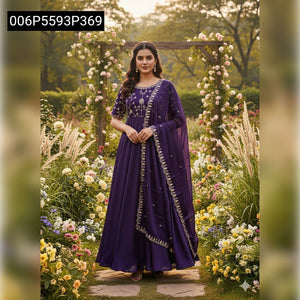 TRENDBUY Sparkling Georgette Embroidered Anarkali Gown & Dupatta