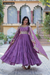 TRENDBUY Star Georgette 5 Layer Frill Gown with Sequins Dupatta