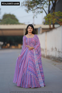TRENDBUY Striped Faux Georgette Lehenga Choli Set with Kaudi Border Dupatta