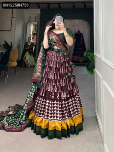 TRENDBUY Tasar Silk Floral Print Lehenga Choli with Dupatta