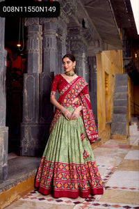 TRENDBUY Tasar Silk Ikkat Print Lehenga Choli with Sequins & Embroidery