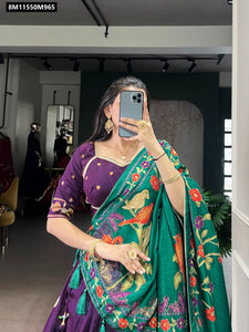 TRENDBUY Tasar Silk Printed Lehenga Choli Set with Foil Work and Can-Can Flair