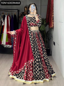 TRENDBUY Traditional Black & Maroon Ajarakh Print Lehenga Choli with Dupatta