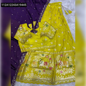 TRENDBUY Trending Dola Silk Half Saree Lehenga Set with Jacquard Weave & Cutwork Dupatta