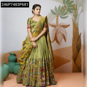 TRENDBUY Tussar Silk Kalamkari Print Lehenga Choli Set with Dupatta
