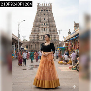 TRENDBUY Velvet Maggam Blouse & Organza Mirror Work Lehenga