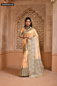 TRENDBUY Vibrant Banglori Handloom Raw Silk Saree with Traditional Kalamkari Weaving