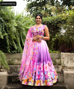 TRENDBUY Vibrant Floral Printed Chinon Lehenga Choli with Ombre Effect
