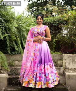 TRENDBUY Vibrant Floral Printed Chinon Lehenga Set with Rainbow Georgette Dupatta