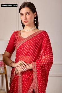 TRENDBUY Vibrant Georgette Silk Saree with Bandhani Print & Dori Embroidery for Festive Occasions
