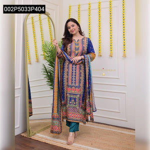 TRENDBUY Vibrant Multi-Print Sequence Kurti Set with Silk Pant & Dupatta