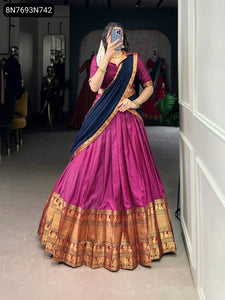 TRENDBUY Vibrant Zari Weaving Narayanpet Lehenga Choli Set with Dupatta & Belt
