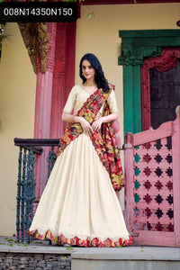 TRENDBUY Vichitra Silk Kalamkari Print & Sequin Embroidered Lehenga Choli Set