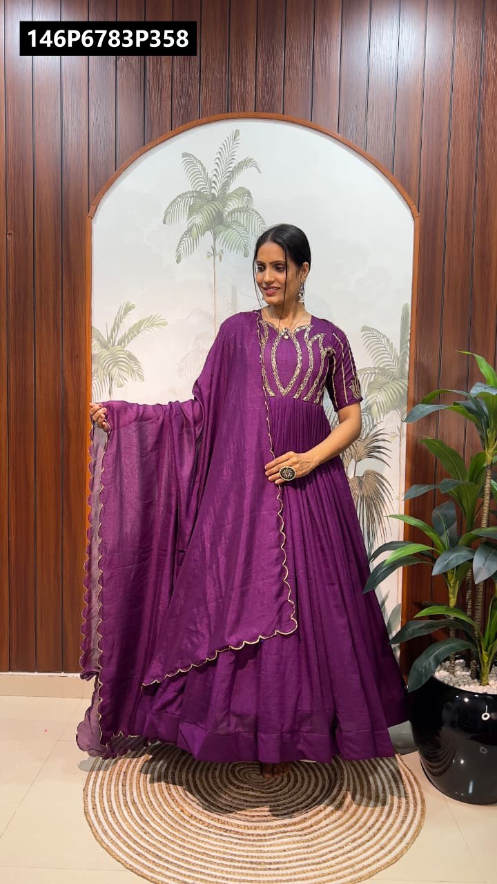 slim fit dress slacks Blue Chinon Sequin Anarkali Suit – Saree.com main image 0