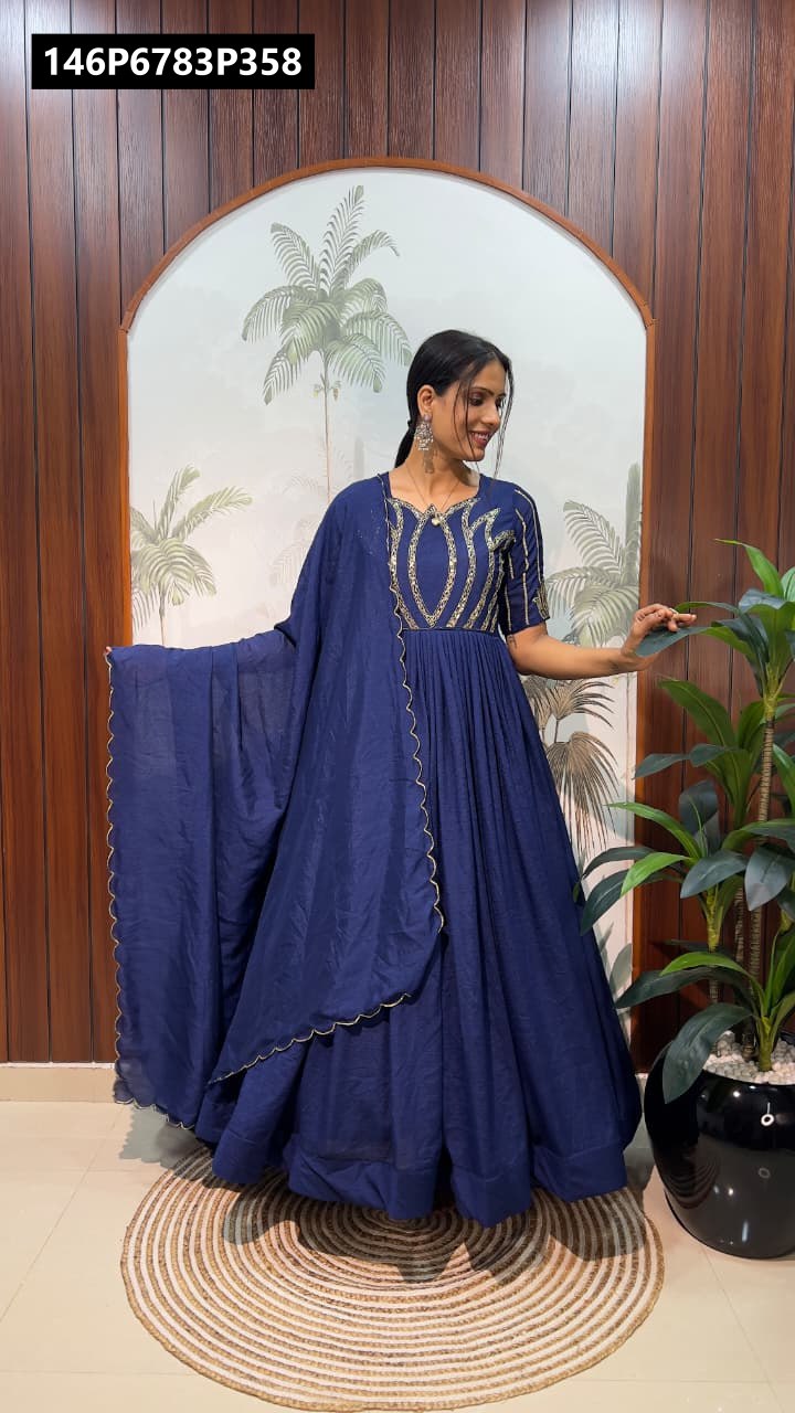 TRENDBUY Vichitra Silk Anarkali Gown