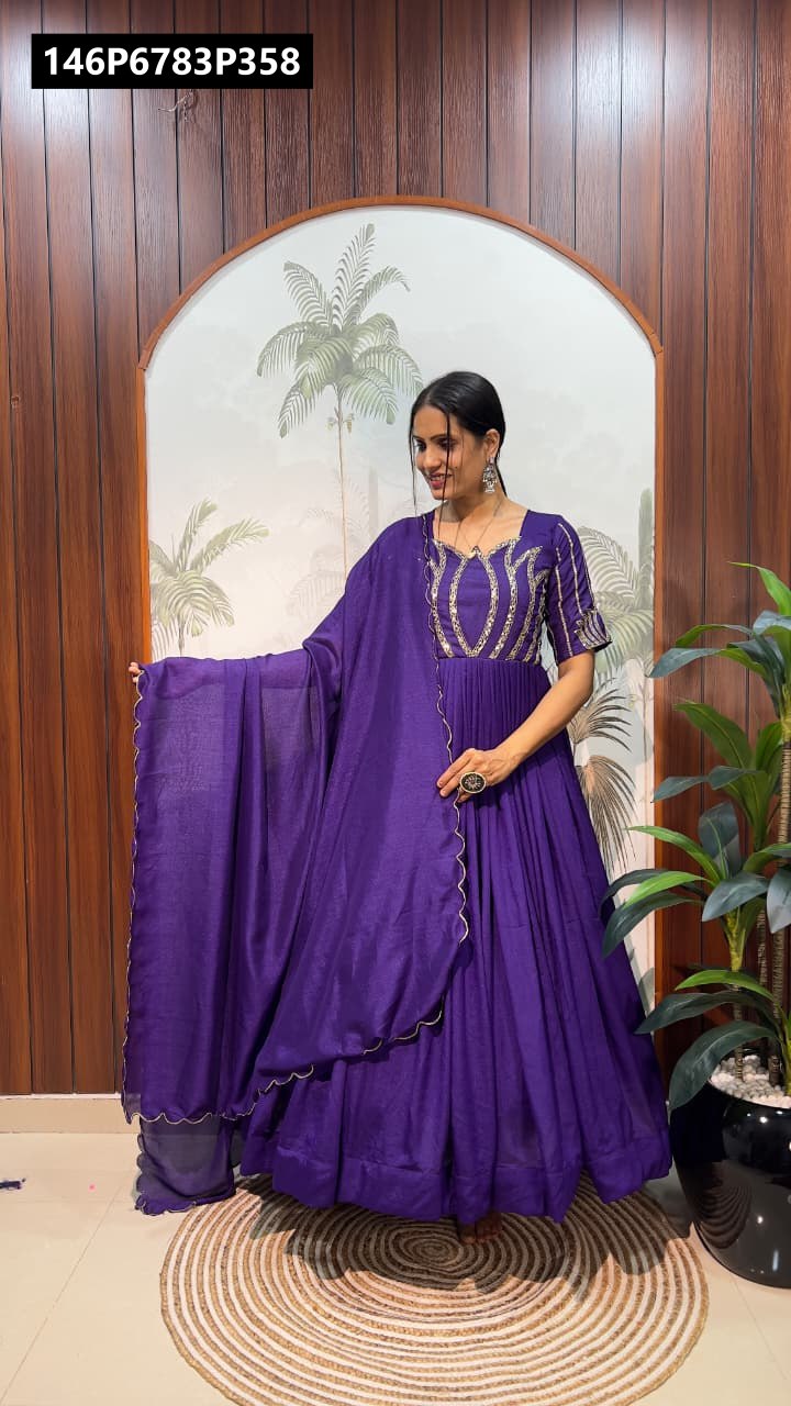 TRENDBUY Vichitra Silk Anarkali Gown
