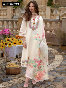 TRENDBUY Viscose Chanderi Embroidered Kurti Set with Floral Organza Dupatta
