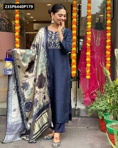 TRENDBUY Viscose Chanderi Silk Embroidered Kurta Set with Dupatta