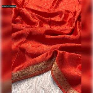 TRENDBUY Viscose Japan Silk Saree with Self Jacquard & Gold Border Blouse Set