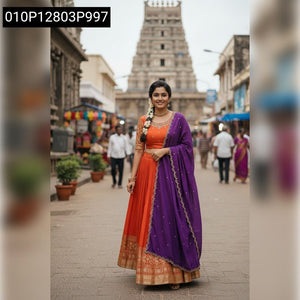 TRENDBUY Viscose Silk Half Saree Lehenga with Maggam Work Blouse & Dupatta