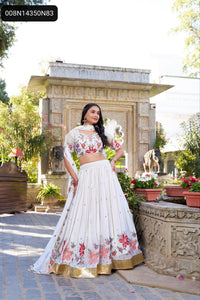 TRENDBUY White Georgette Lehenga Choli: Floral Sequin & Thread Embroidered Skirt & Blouse Set