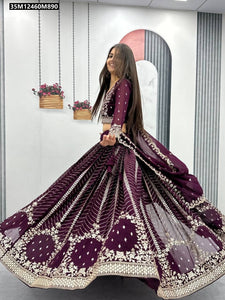 TRENDBUY Wine Purple Fox Georgette Embroidered Lehenga Choli Set with 7mm Sequence Work
