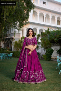 TRENDBUY Wine Purple Vichitra Silk Lehenga Choli with Sequin Thread Embroidery
