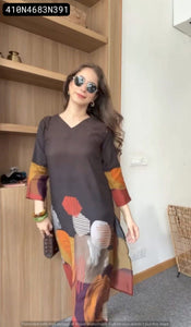 TRENDBUY Women's Black Fox Georgette Digital Print Kurta & Pants Set