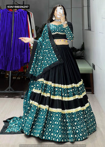 TRENDBUY Women's Black & Teal Embroidered Rayon Cotton Lehenga Choli Set