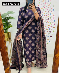 TRENDBUY Women's Cotton 60-60 Printed Kurta Set with Handwork & Dupatta