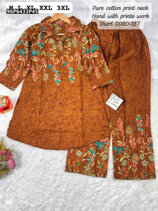 TRENDBUY Women's Cotton Floral Co-ord Set with Handwork & Matching Pants