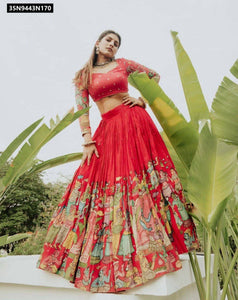 TRENDBUY Women's Cotton Kalamkari Print Fully Stitched Lehenga Choli with Dupatta