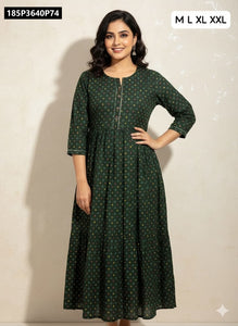 TRENDBUY Women's Cotton Printed Gathered Anarkali Gown
