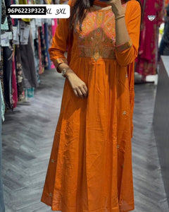 TRENDBUY Women's Embroidered Anarkali Kurta Set with Cotton Pant & Malmal Dupatta