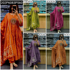 TRENDBUY Women's Embroidered Cotton Anarkali Kurta Set with Pant & Dupatta